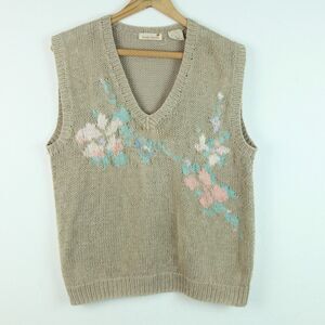 Vintage Tan Floral Knit Vest